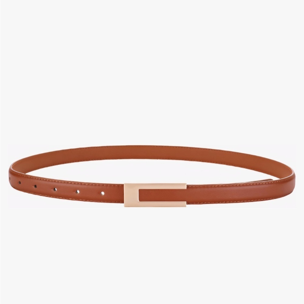 💥2/$10 Women’s 0.7″ designer style Skinny Leather Belt brushed Gold Buckle